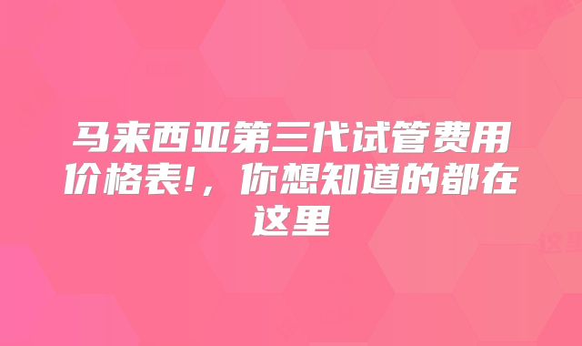 马来西亚第三代试管费用价格表!，你想知道的都在这里