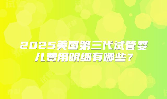 2025美国第三代试管婴儿费用明细有哪些？