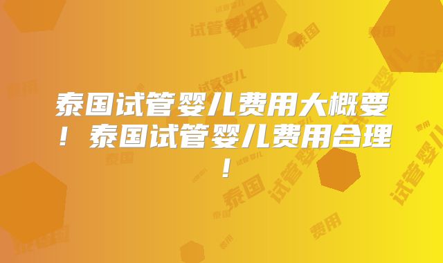 泰国试管婴儿费用大概要！泰国试管婴儿费用合理！