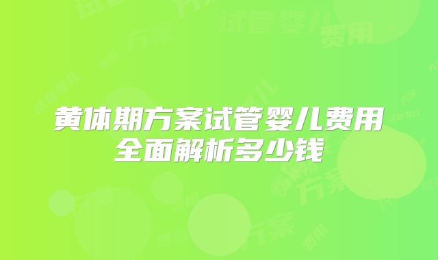 黄体期方案试管婴儿费用全面解析多少钱