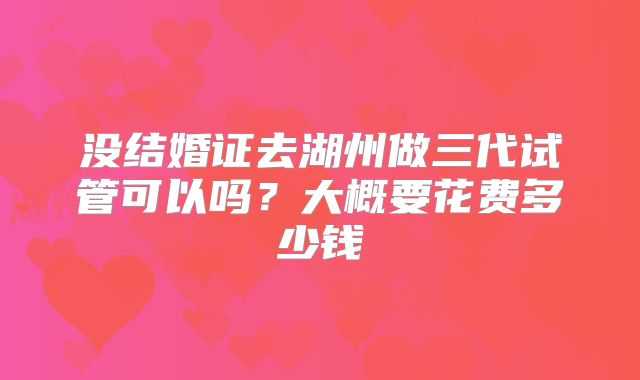 没结婚证去湖州做三代试管可以吗？大概要花费多少钱