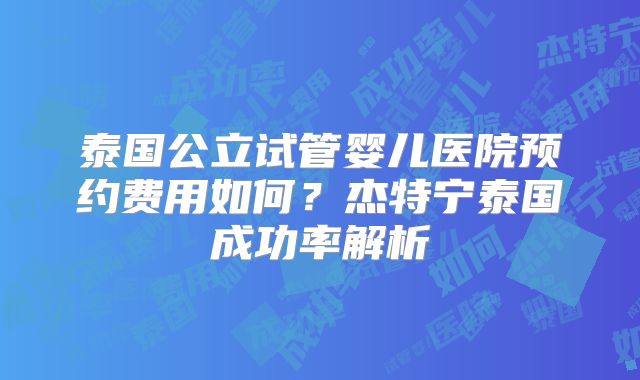 泰国公立试管婴儿医院预约费用如何？杰特宁泰国成功率解析