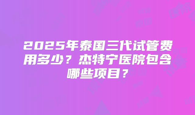 2025年泰国三代试管费用多少?杰特宁医院包含哪些项目?