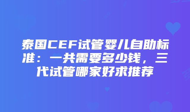 泰国CEF试管婴儿自助标准：一共需要多少钱，三代试管哪家好求推荐