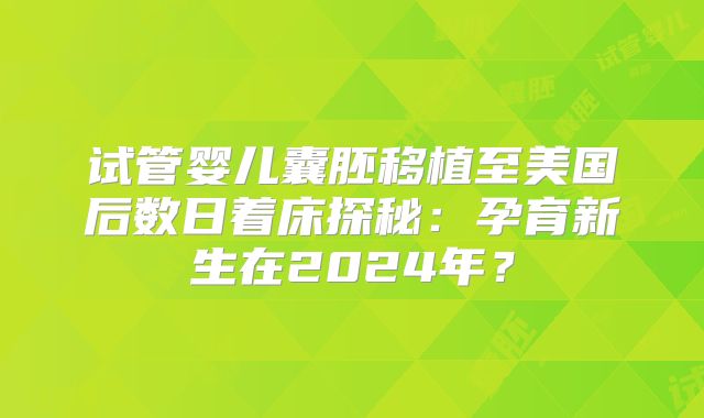 试管婴儿囊胚移植至美国后数日着床探秘：孕育新生在2024年？