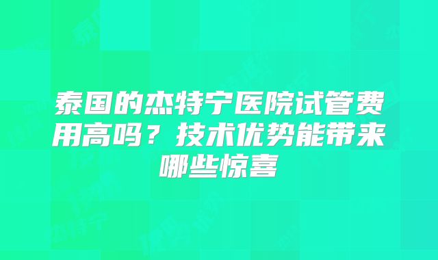泰国的杰特宁医院试管费用高吗?技术优势能带来哪些惊喜