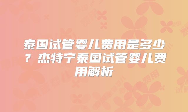 泰国试管婴儿费用是多少？杰特宁泰国试管婴儿费用解析