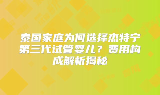 泰国家庭为何选择杰特宁第三代试管婴儿？费用构成解析揭秘