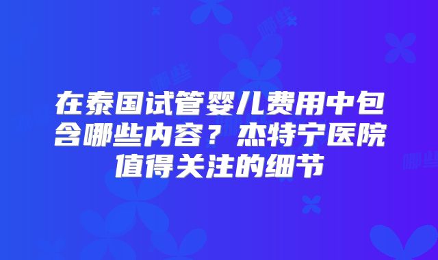 在泰国试管婴儿费用中包含哪些内容？杰特宁医院值得关注的细节
