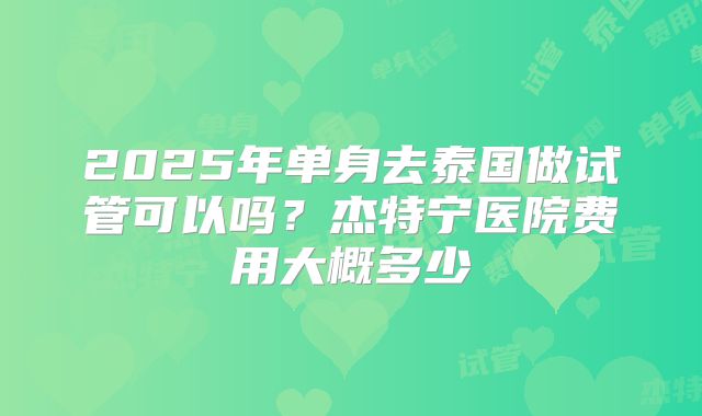 2025年单身去泰国做试管可以吗？杰特宁医院费用大概多少