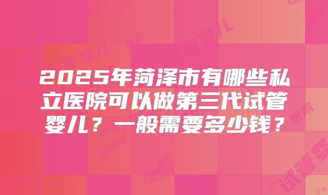2025年菏泽市有哪些私立医院可以做第三代试管婴儿？一般需要多少钱？