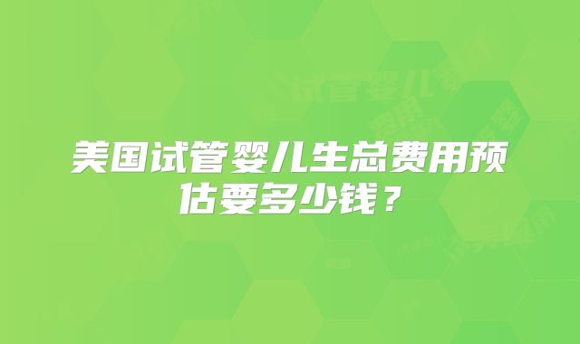 美国试管婴儿生总费用预估要多少钱？