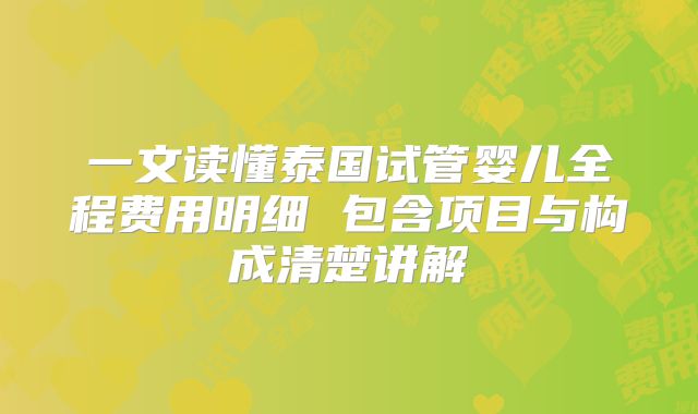 一文读懂泰国试管婴儿全程费用明细 包含项目与构成清楚讲解