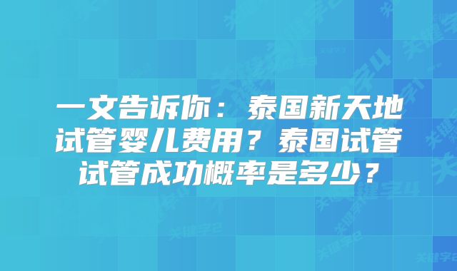 一文告诉你：泰国新天地试管婴儿费用？泰国试管试管成功概率是多少？