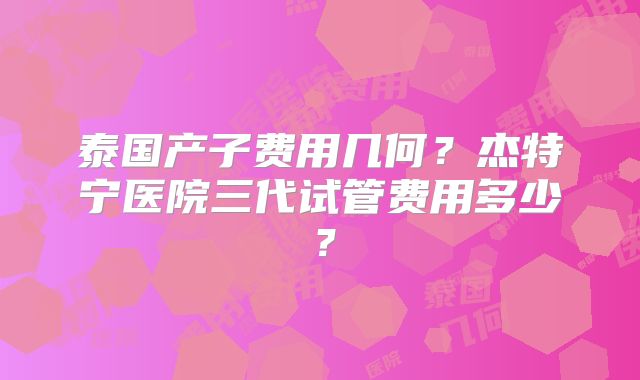 泰国产子费用几何？杰特宁医院三代试管费用多少？