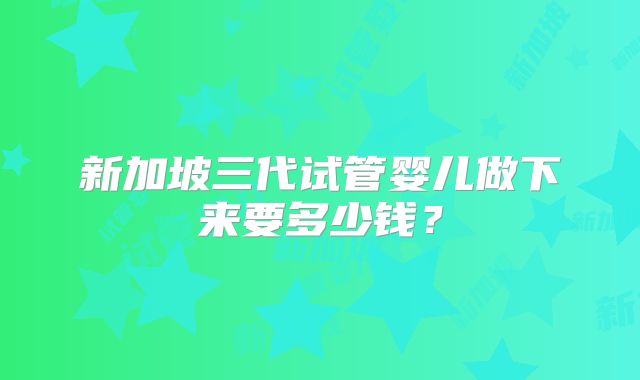 新加坡三代试管婴儿做下来要多少钱？
