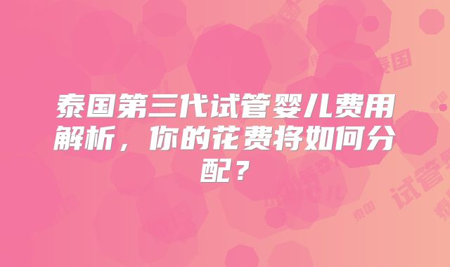 泰国第三代试管婴儿费用解析，你的花费将如何分配？