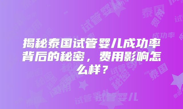 揭秘泰国试管婴儿成功率背后的秘密，费用影响怎么样？
