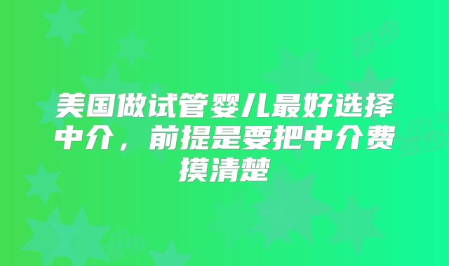 美国做试管婴儿最好选择中介,前提是要把中介费摸清楚