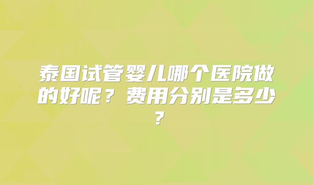 泰国试管婴儿哪个医院做的好呢？费用分别是多少？