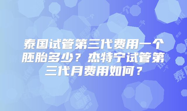 泰国试管第三代费用一个胚胎多少？杰特宁试管第三代月费用如何？