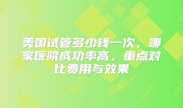 美国试管多少钱一次，哪家医院成功率高，重点对比费用与效果