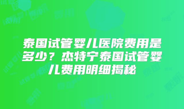 泰国试管婴儿医院费用是多少？杰特宁泰国试管婴儿费用明细揭秘