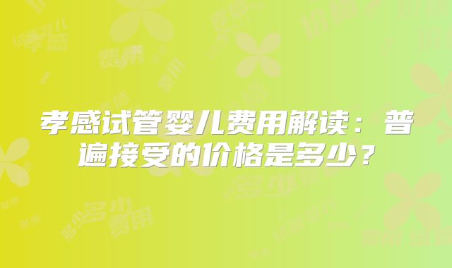 孝感试管婴儿费用解读：普遍接受的价格是多少？