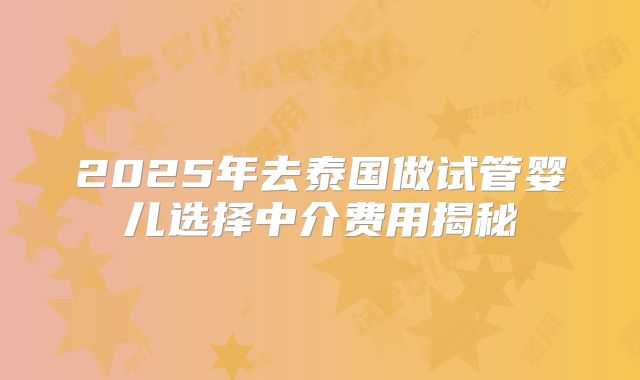 2025年去泰国做试管婴儿选择中介费用揭秘