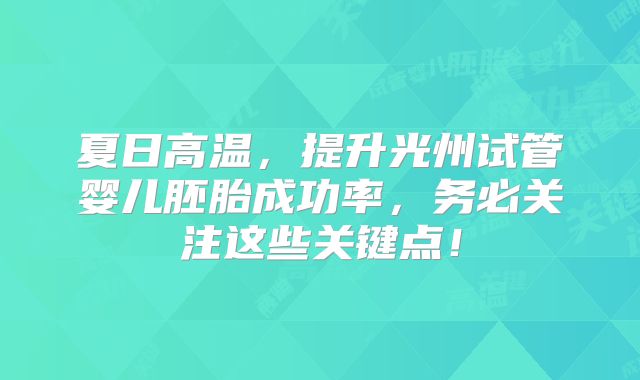 夏日高温,提升光州试管婴儿胚胎成功率,务必关注这些关键点!