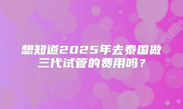 想知道2025年去泰国做三代试管的费用吗?
