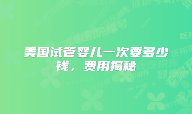 美国试管婴儿一次要多少钱，费用揭秘