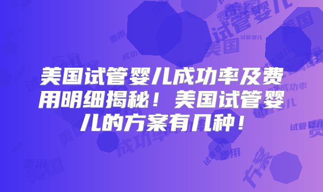 美国试管婴儿成功率及费用明细揭秘！美国试管婴儿的方案有几种！