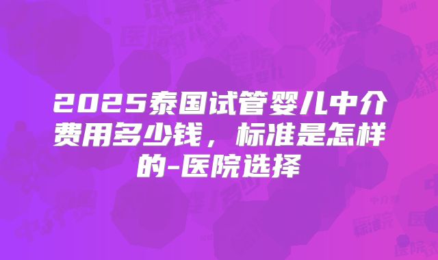 2025泰国试管婴儿中介费用多少钱，标准是怎样的-医院选择