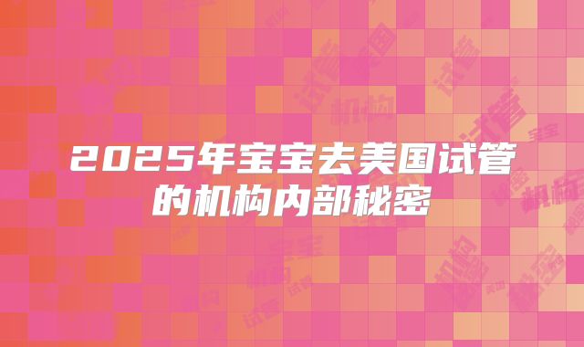 2025年宝宝去美国试管的机构内部秘密
