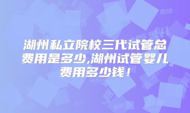 湖州私立院校三代试管总费用是多少,湖州试管婴儿费用多少钱！