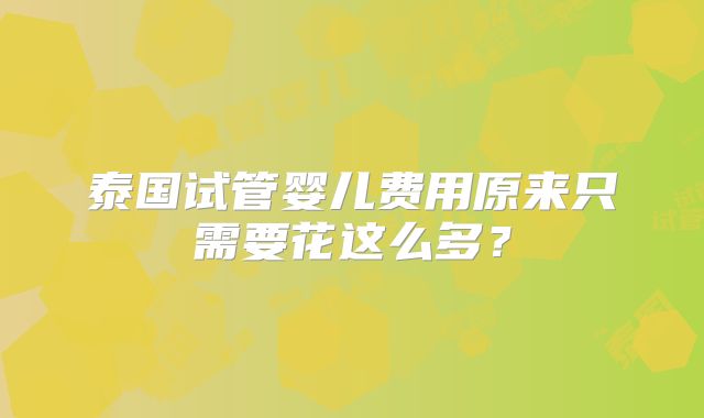 泰国试管婴儿费用原来只需要花这么多？