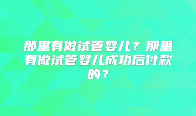 那里有做试管婴儿？那里有做试管婴儿成功后付款的？