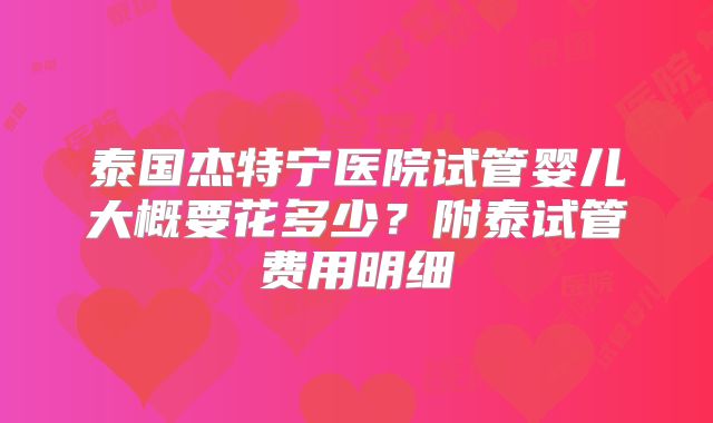 泰国杰特宁医院试管婴儿大概要花多少?附泰试管费用明细