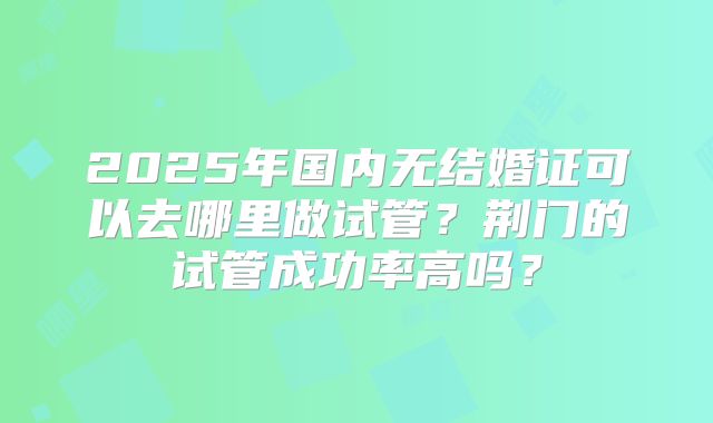 2025年国内无结婚证可以去哪里做试管?荆门的试管成功率高吗?
