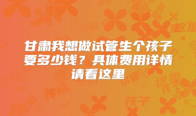 甘肃我想做试管生个孩子要多少钱？具体费用详情请看这里