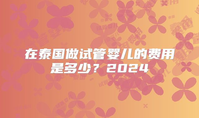 在泰国做试管婴儿的费用是多少？2024