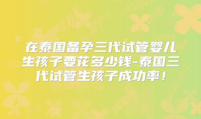 在泰国备孕三代试管婴儿生孩子要花多少钱-泰国三代试管生孩子成功率!