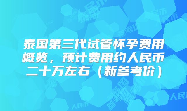 泰国第三代试管怀孕费用概览，预计费用约人民币二十万左右（新参考价）