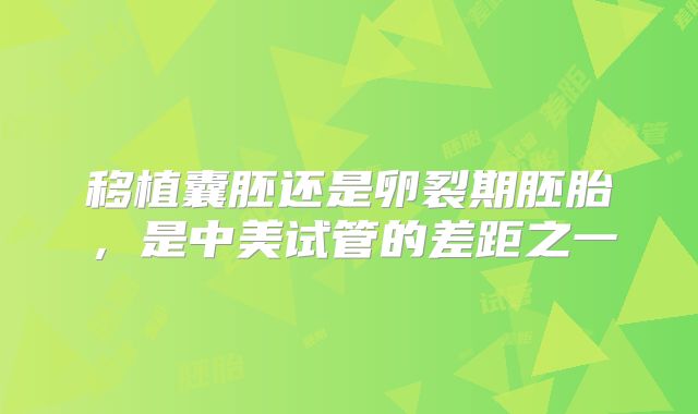 移植囊胚还是卵裂期胚胎，是中美试管的差距之一