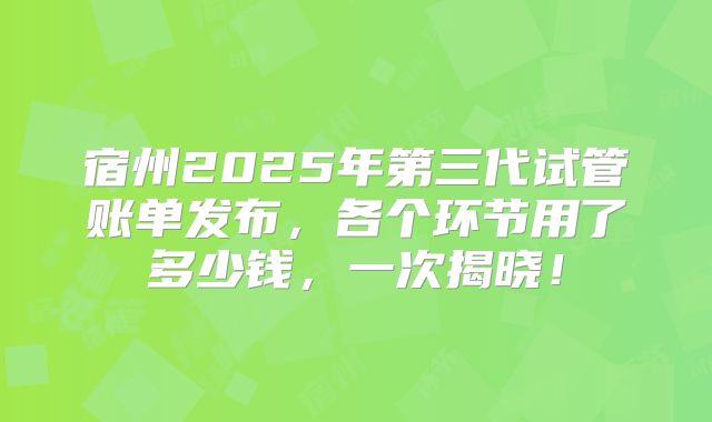 宿州2025年第三代试管账单发布,各个环节用了多少钱,一次揭晓!