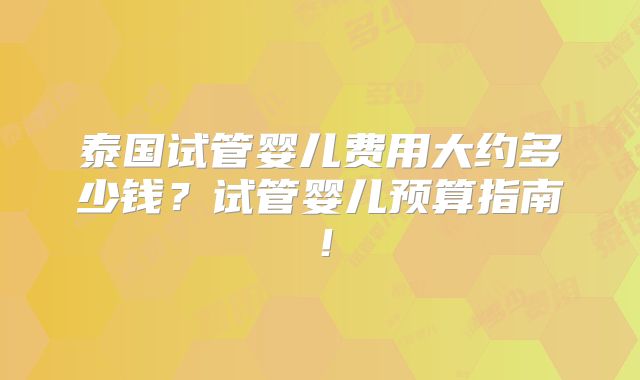 泰国试管婴儿费用大约多少钱?试管婴儿预算指南!