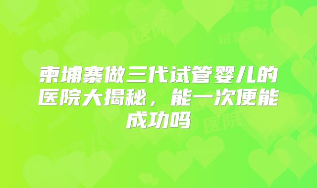柬埔寨做三代试管婴儿的医院大揭秘，能一次便能成功吗