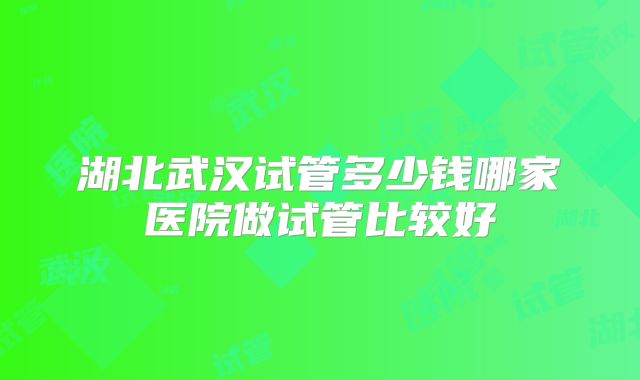 湖北武汉试管多少钱哪家医院做试管比较好