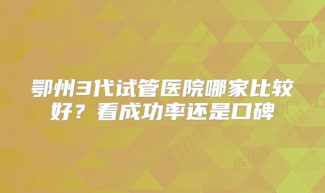 鄂州3代试管医院哪家比较好？看成功率还是口碑